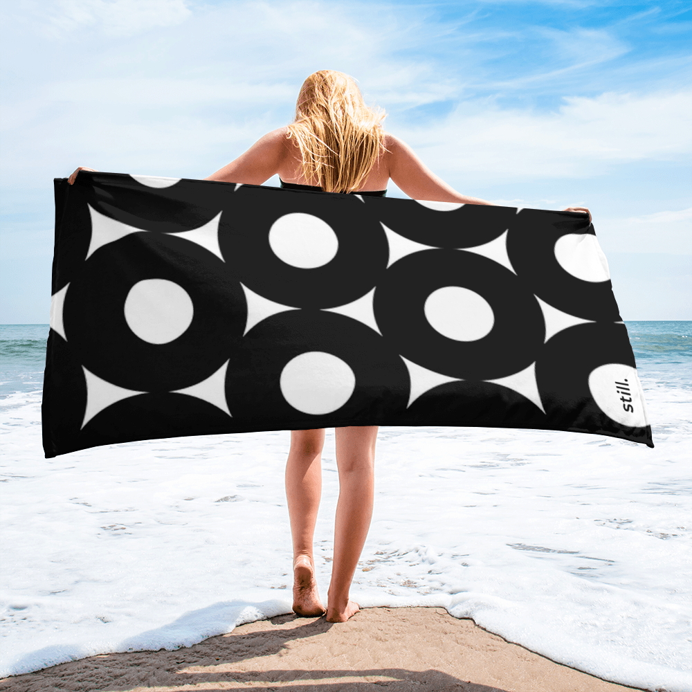 Geometric Circle Beach Towel | Minimalist Black and White